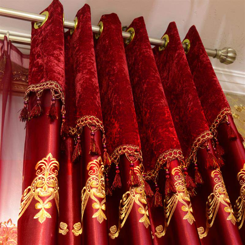 简约现代婚房卧室红色窗帘布定制 高档结婚喜庆新婚客厅窗帘遮光