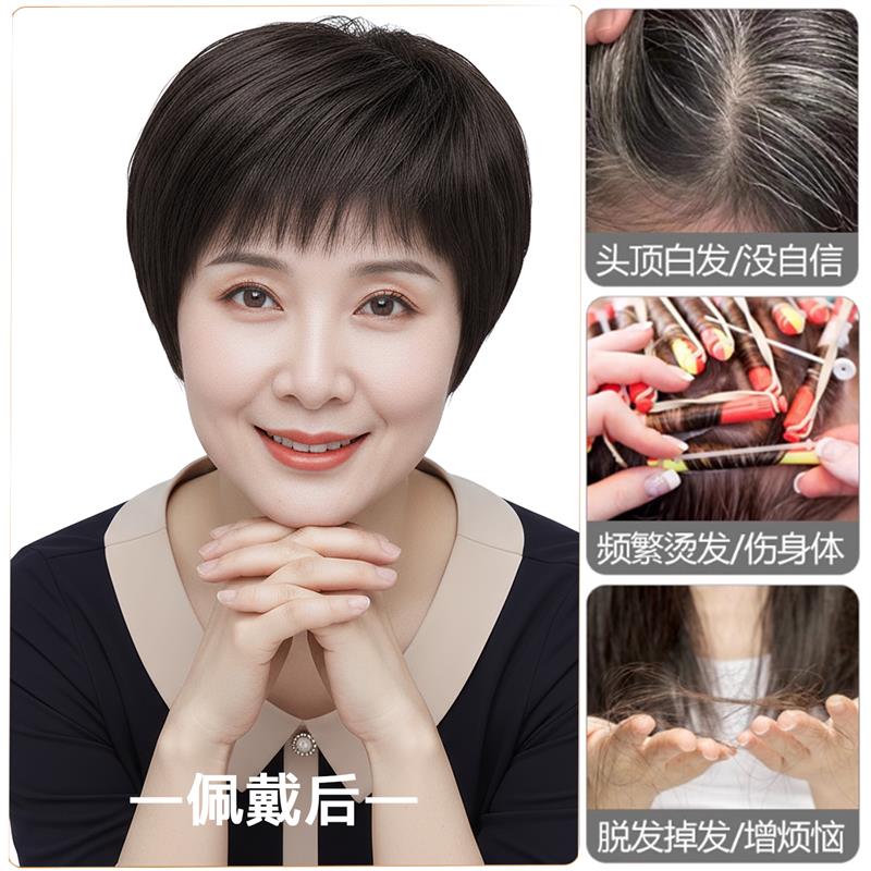 假发全头套女中老年妈妈款短发女士自然真人发丝遮白发假发套