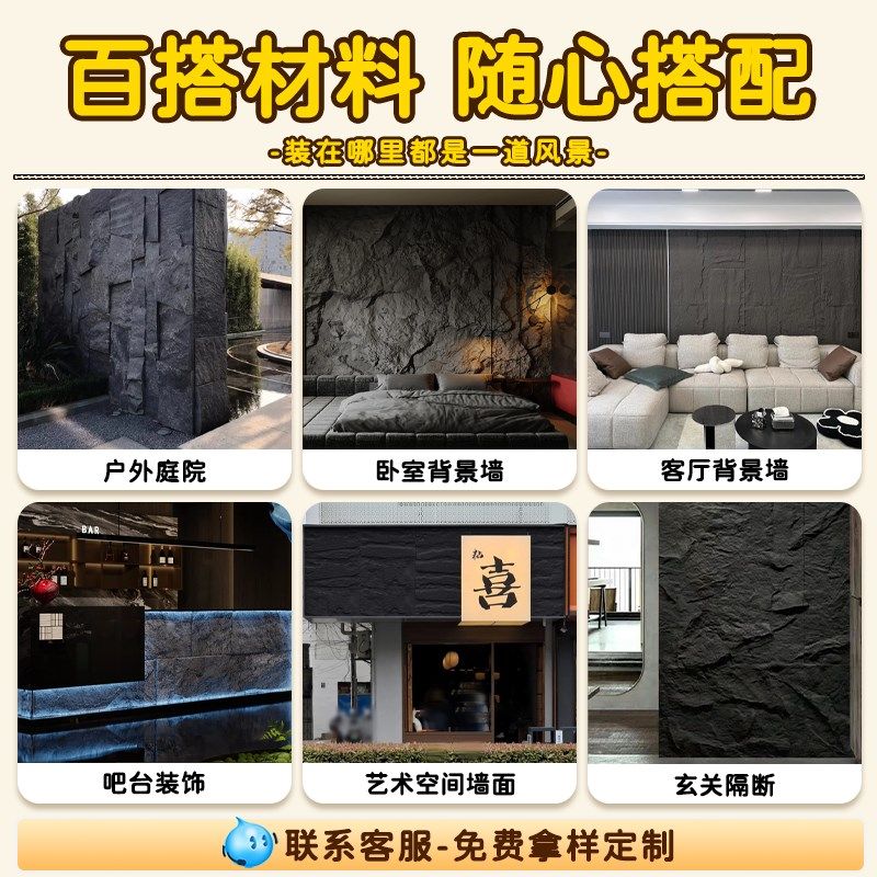 户外pu石皮大板连纹背景墙仿石材饰面板轻质蘑菇石文化石仿古砖图片