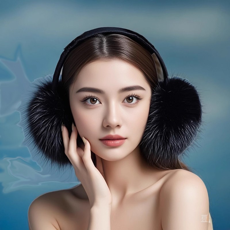 真狐狸毛耳罩2024冬季整皮可爱保暖皮草耳包护耳毛绒耳捂可调节潮