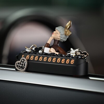 咖啡女孩汽车临时停车电话号码牌车载挪车牌移车卡创意汽车装饰品