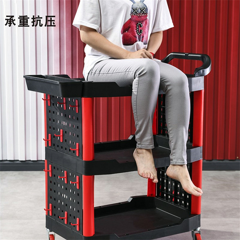 洗车店汽车美容工具车多功能手推车塑料三层移动收纳架子4S店专用