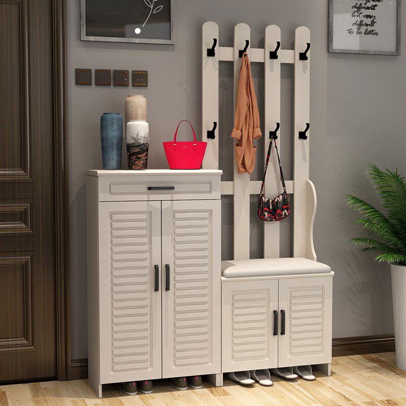 鞋柜家用进门口简约现代门厅柜带挂衣架北欧式多功能储物换鞋凳
