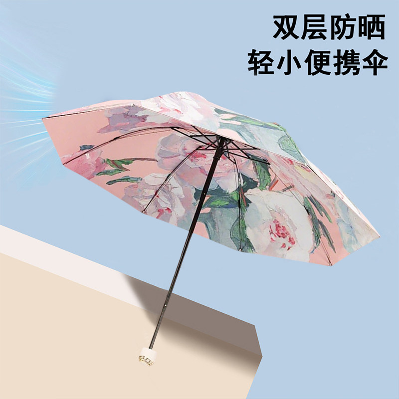 黑胶双层伞双面花伞防晒防紫外线遮阳伞太阳伞女油画伞晴雨伞
