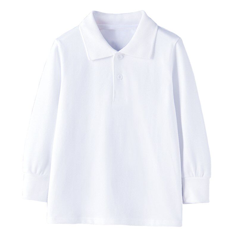 小学生校服polo衫男童长袖纯棉春秋翻领t恤女童儿童卫衣白色班服
