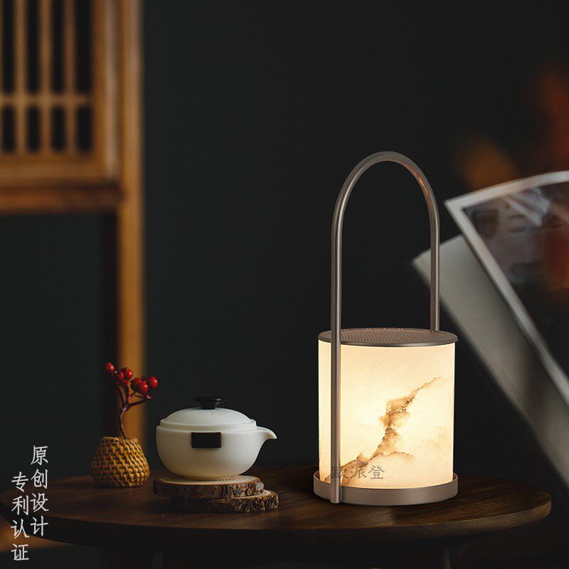 中古新中式台灯天然云石卧室床头客厅餐厅书房护眼茶酒店客房别墅