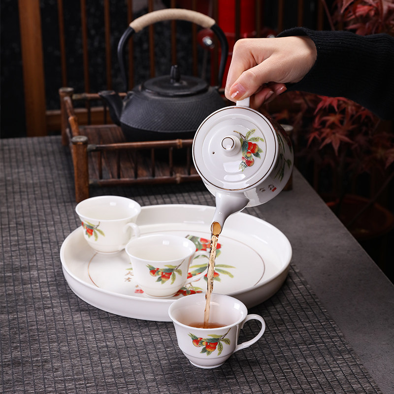 陶瓷功夫茶具家用过滤茶壶带把有耳茶杯茶盘底座整套花茶泡茶茶具