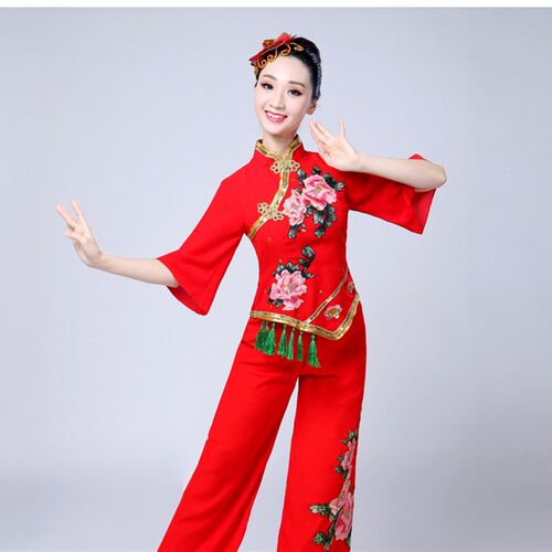 2021新款秧歌服成人女腰鼓扇子舞蹈广场舞服装新款套装夏季女短袖