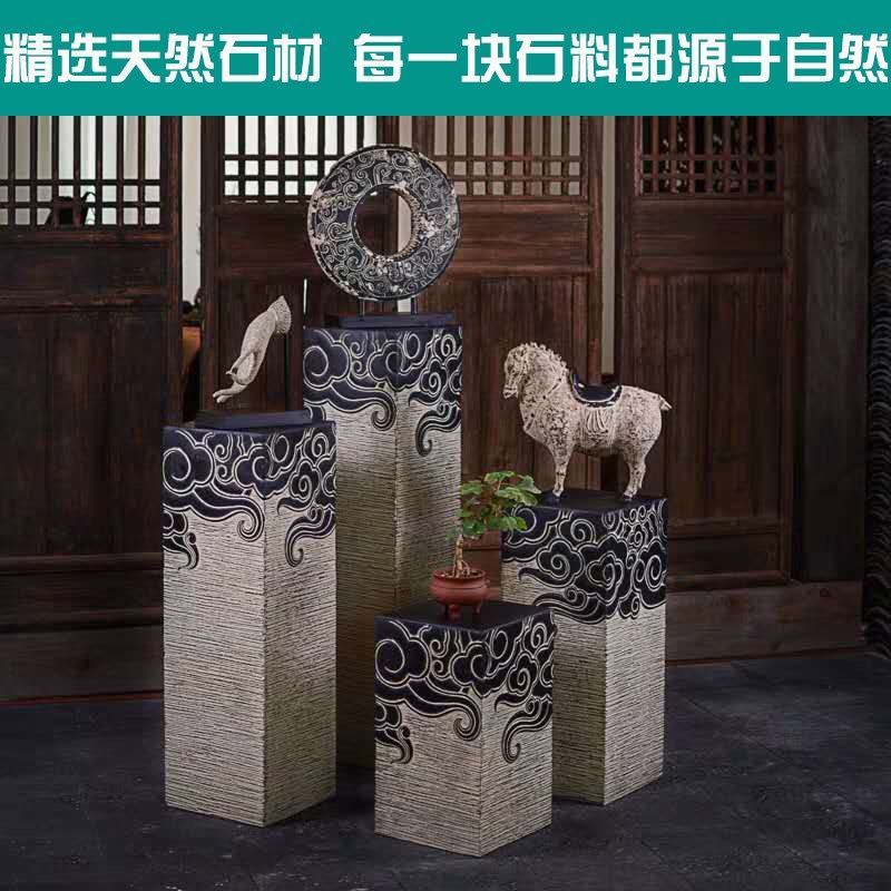 青石祥云柱石雕石柱子仿古拴马桩大理石拴马柱石头做旧展示柱摆件