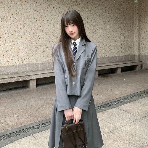 东京岁时记jk西装学院风套装秋季灰色西服外套百褶裙JK制服两件套