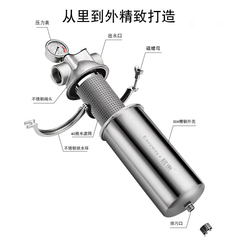 易惠前置过滤器家用农村井水自来水反冲洗全屋不锈钢净水器商用