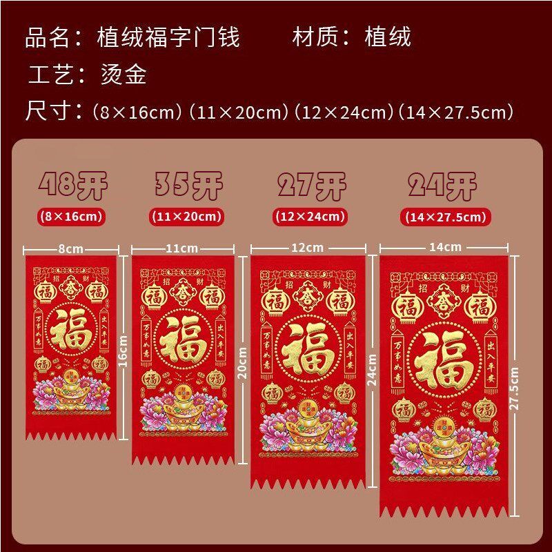 2025植绒吊钱利是钱带背胶挥春门贴过年门楣门钱挂钱春节装饰套装