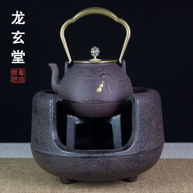龙玄堂铸铁风炉釜日式铁壶座铸铁风炉大炭炉茶壶铁壶专用木碳炉
