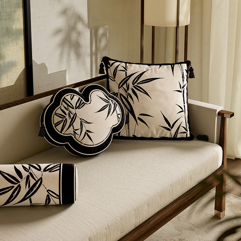 喜即竹韵中式抱枕沙发靠垫客厅样板间抱枕套飘窗床头靠枕套可拆洗