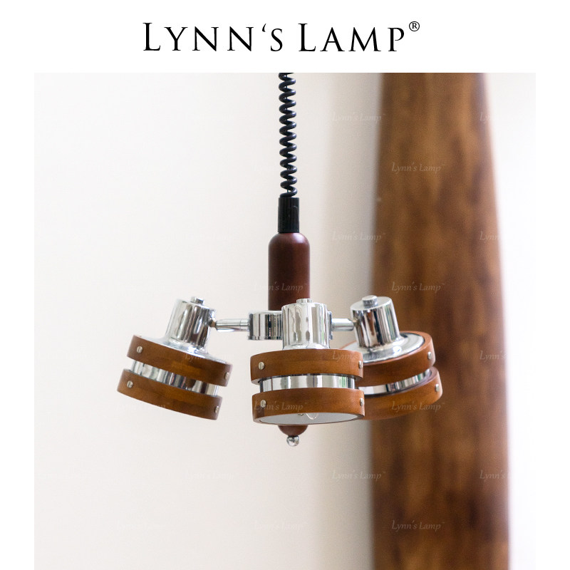 Lynns立意 木艺伸缩吊灯 中古餐厅卧室实木书房日式可伸缩灯具
