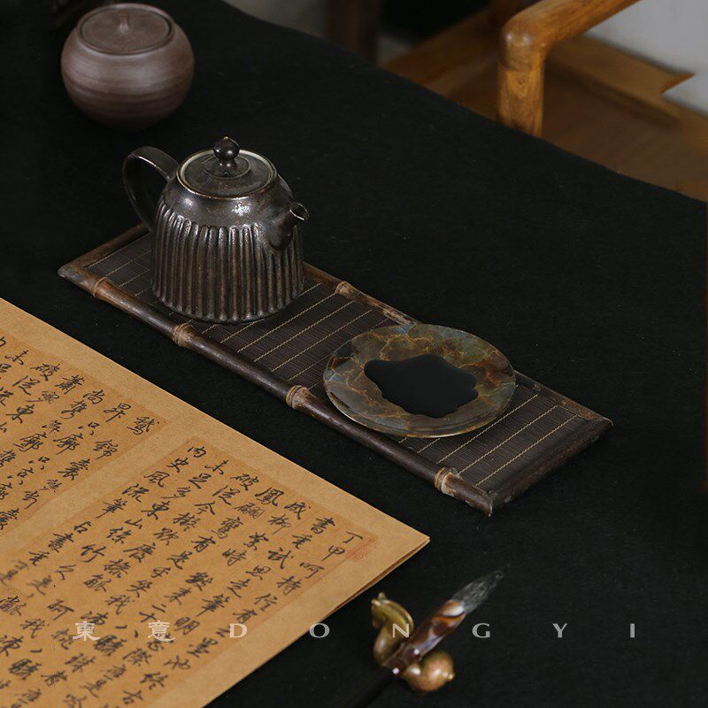 东意文房 黄铜墨盒墨碟墨砚台学生成人墨池墨盘石纹书法墨碟笔舔