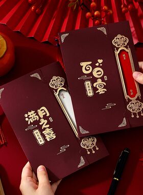 满月酒百日宴请帖请柬弥月之喜喜帖宝宝周岁生日生小孩邀请函打印