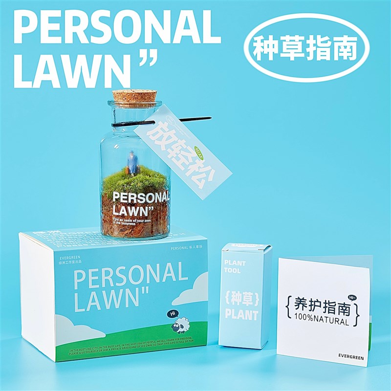绿州私人草坪苔藓微景观漂流瓶办公桌面绿植盆栽创意礼物室内好养