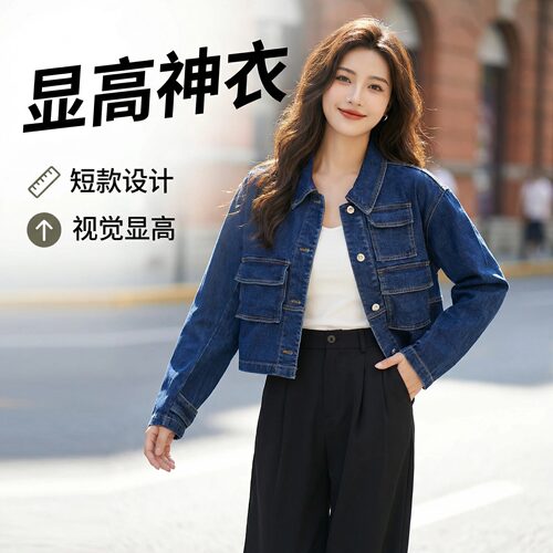 BLUE短款牛仔夹克棉质短款宽松百搭外套