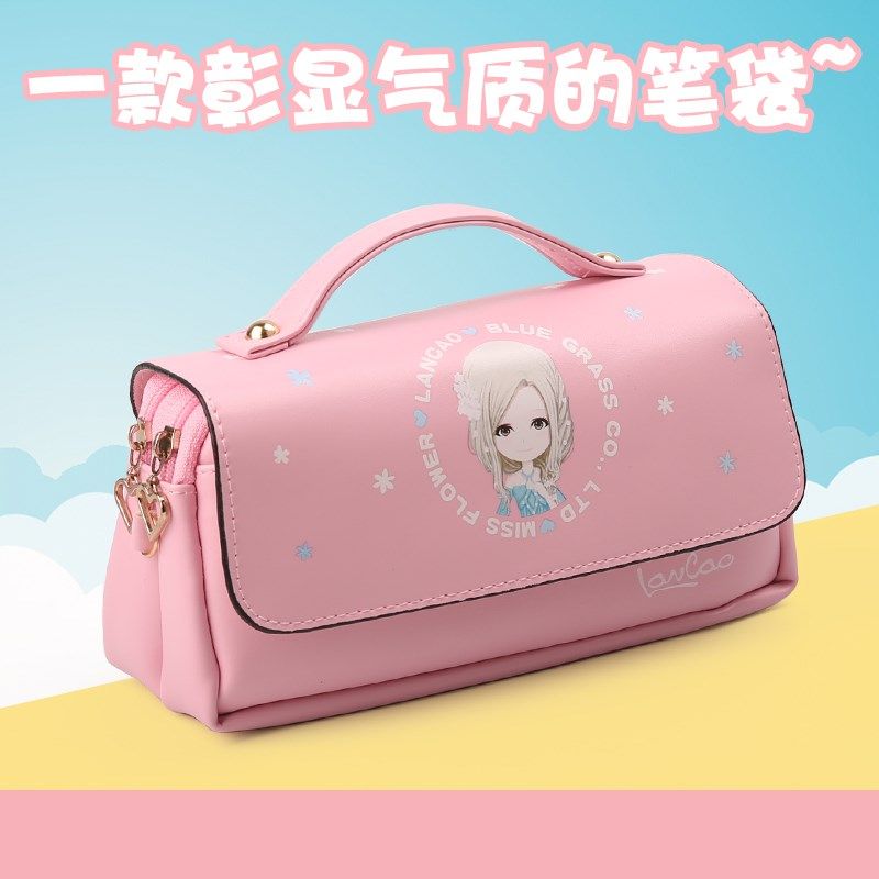 小学生手提卡通笔袋韩国简约女生大容量文具盒儿童可爱创意铅笔盒