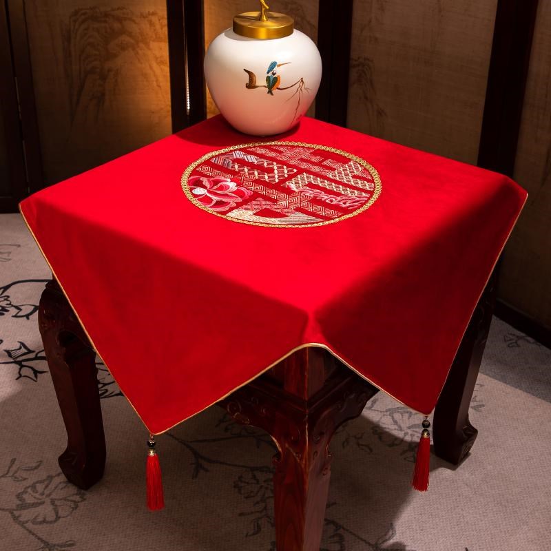 结婚餐桌布红色长方形客厅茶几防水桌布新婚婚礼装饰台布婚庆布艺