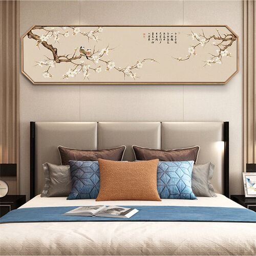 主卧床头挂画新中式卧室竹子装饰画中国风房间背景墙客厅荷花网红
