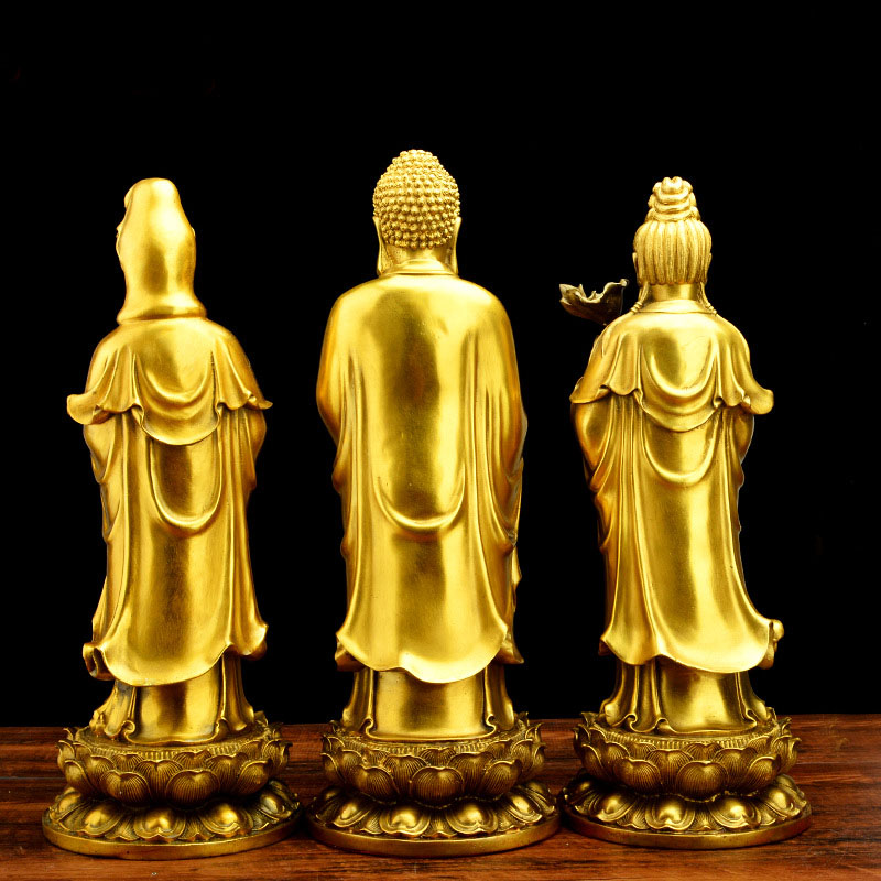 中式桌面摆件纯铜西方三圣佛像居家供奉神像保平安阿弥陀佛观音铜