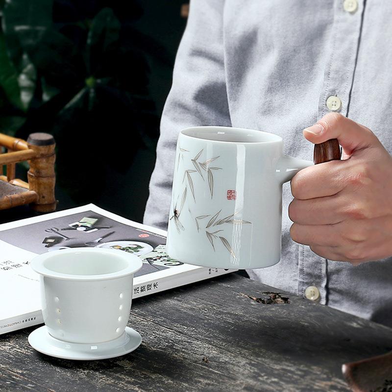 陶瓷杯子白瓷喝水杯带茶隔马克杯茶叶罐办公室泡茶杯商务节日礼品