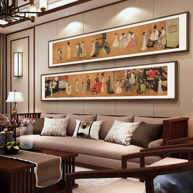 网红十大传世名画韩熙载夜宴图中式客厅沙发背景墙装饰画酒店茶室