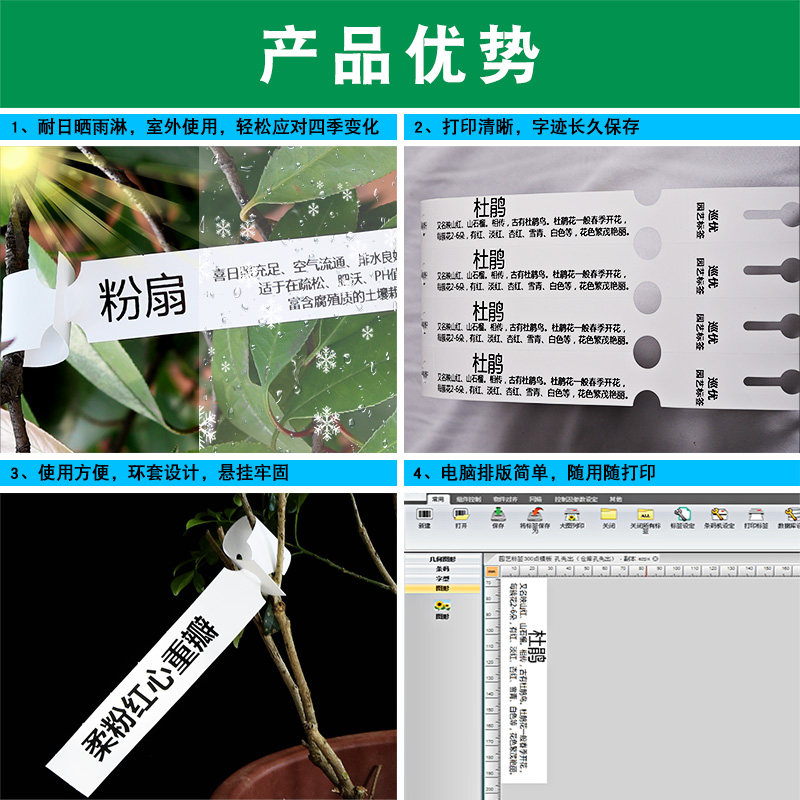 空白可打印园艺标签纸植物吊牌树木挂牌苗木花卉防水标牌塑料标识