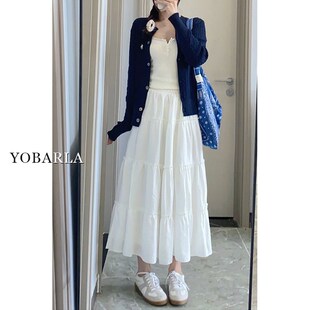 白色a字蛋糕裙女夏季 胖mm大码 遮胯显瘦梨形身材中长款 半身裙 薄款