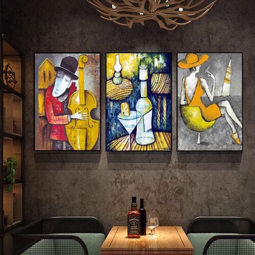 酒吧装饰画复古怀旧抽象人物餐厅酒馆挂画工业风烧烤店背景墙壁画