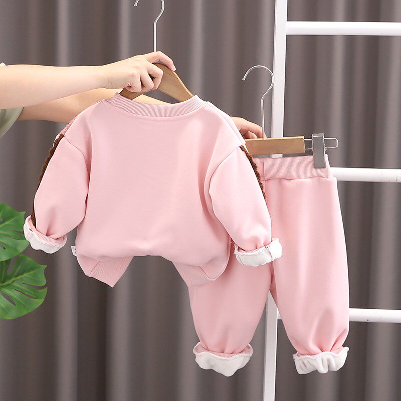 女宝宝秋冬装长袖分体两件套卡通婴儿衣服加绒卫衣休闲一周岁套装
