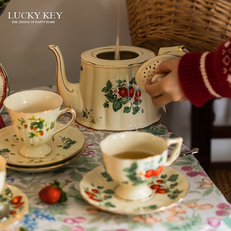 幸运秘钥法式草莓下午茶茶具套装英式高档咖啡杯茶壶杯子礼盒送人