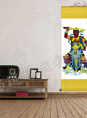 哼哈二将神像哈将画像挂画客厅玄关装饰画左右门神丝绸卷轴画定做