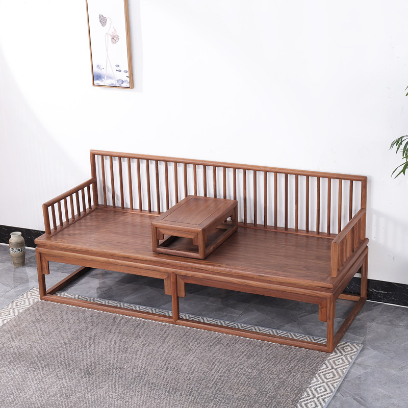 新中式实木双人椅泡茶椅长椅子简约梳背椅沙发椅黑胡桃家具