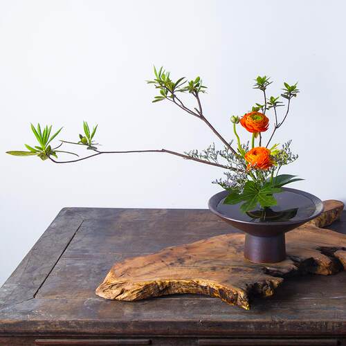 中式剑山插花器高脚花器茶席陶瓷花盆日式摆件插花底座禅意器皿盘