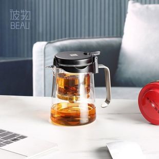 天福茗茶彼物静谧飘逸杯家用全玻璃泡茶壶懒人可拆洗一键过滤茶具