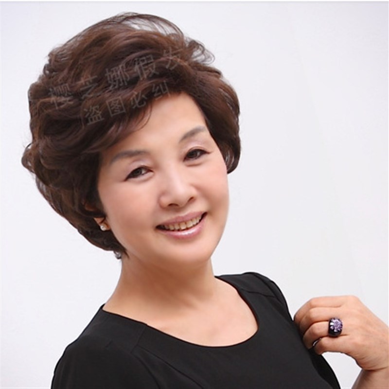 全头套假发女短发妈妈自然逼真假发套中老年时尚中年女士短卷发套