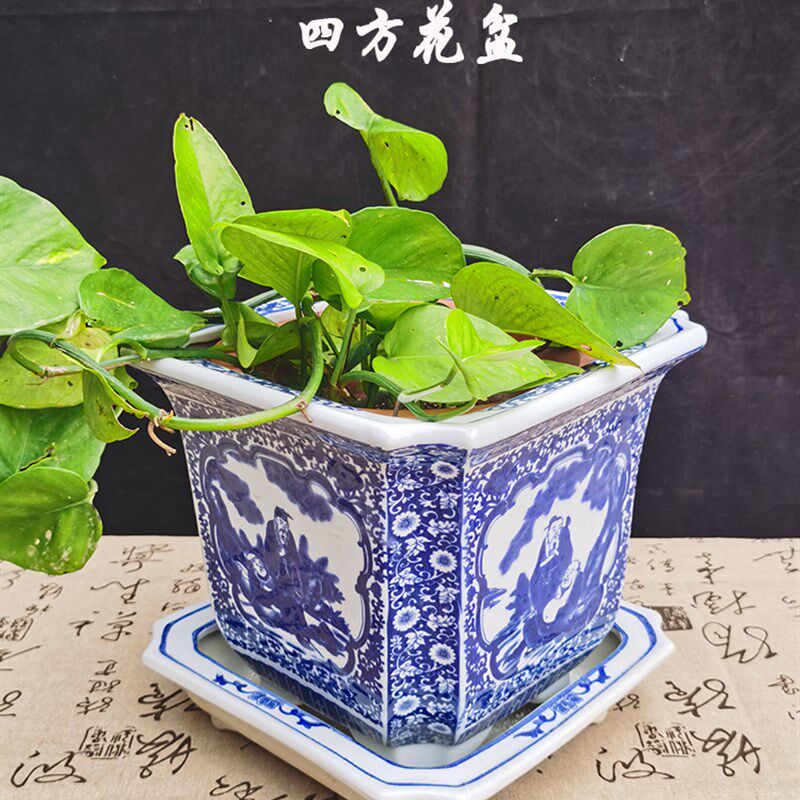 陶瓷花盆仿古大口径室内阳台家用落地公司绿植六角盆君子兰透气