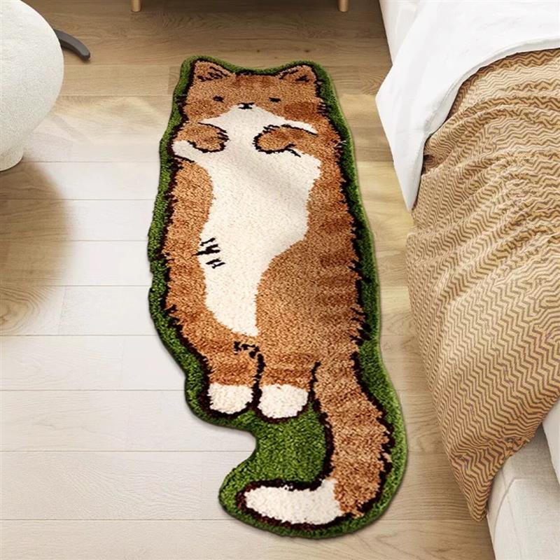 小猫床边毯卡通小狗植绒地毯床边毯儿童房客厅地毯茶几沙发脚垫