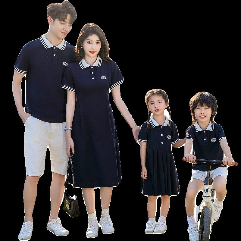 亲子装夏季2024新款全家福一家三口四口家庭套装母女连衣裙子夏装