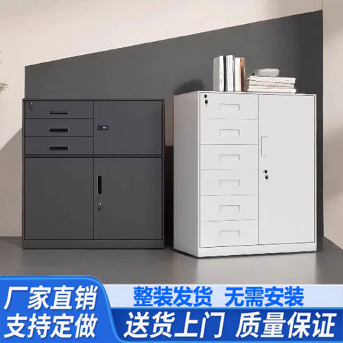 防锈钢制二斗矮柜企业办公室资料档案柜加厚带锁抽屉式铁皮文件柜
