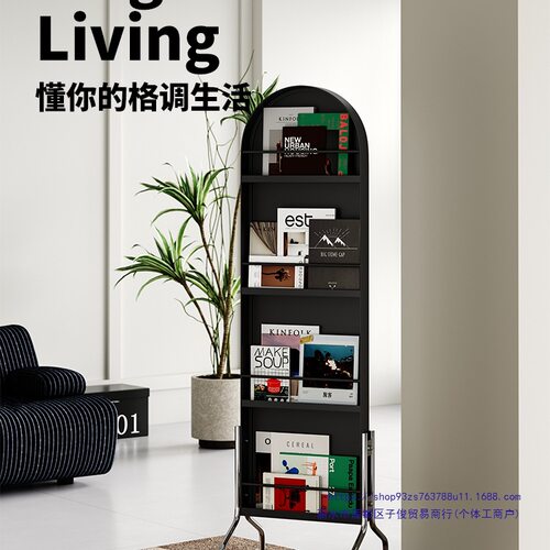 可移动镜子落地家用杂志架书报置物架中古风简约2025新款全身试衣