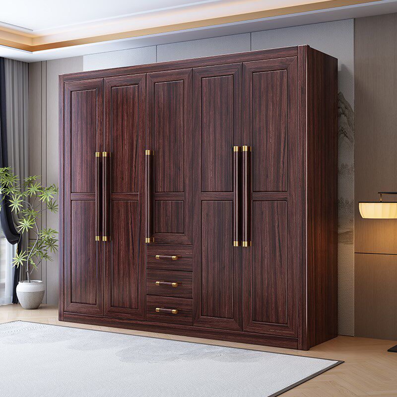 乌金木实木衣柜带顶柜转角柜新中式轻奢国潮卧室三四五六门衣橱