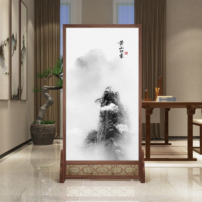 新中式实木屏风客厅玄关入户遮挡隔断简约移动布艺座屏