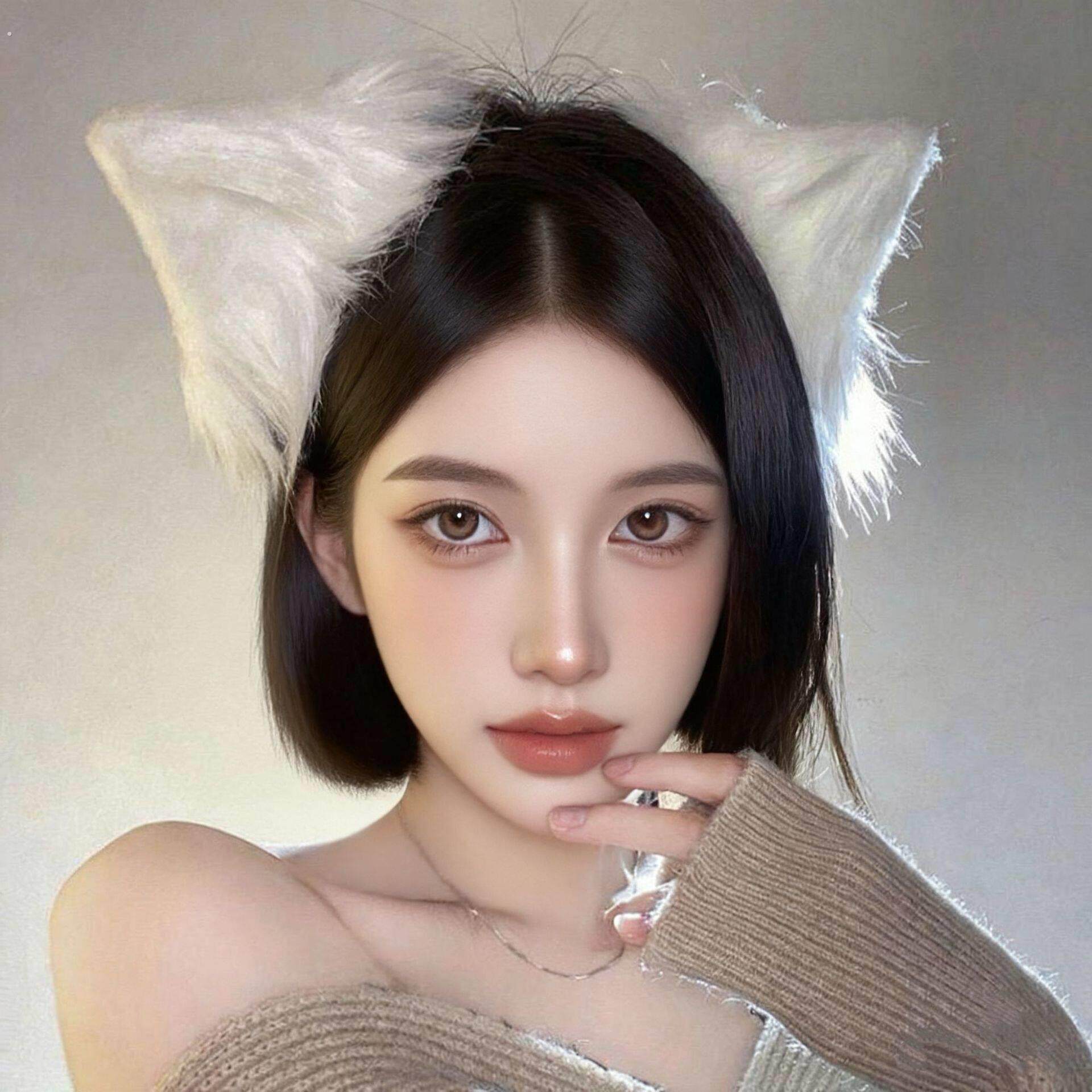 可爱猫耳朵头饰日系网红白色毛绒兽耳狐狸发夹夹子猫咪女万圣节