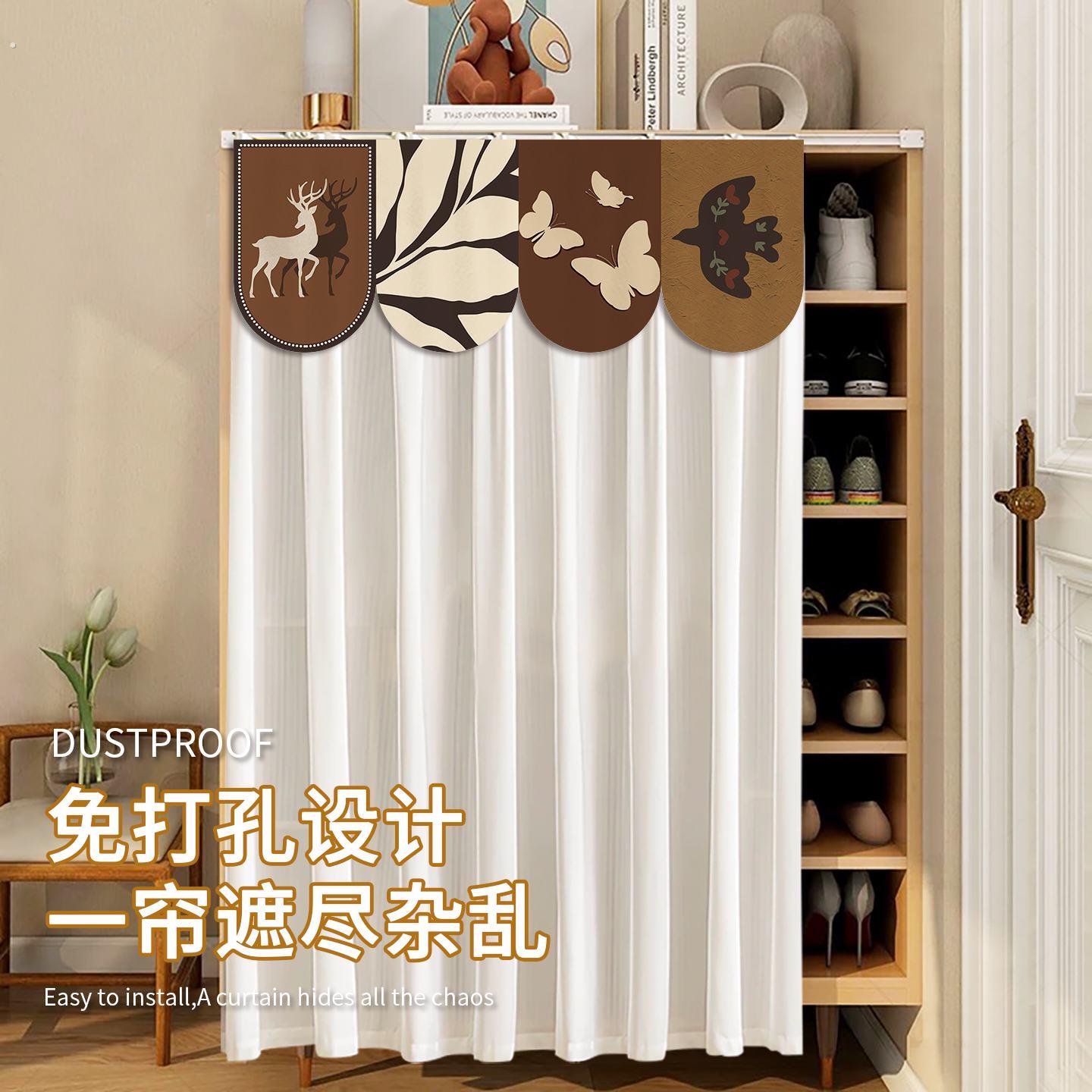 中古风柜子遮挡帘防尘帘纱帘橱柜杂物架遮丑帘衣柜柜门布帘免打孔图片