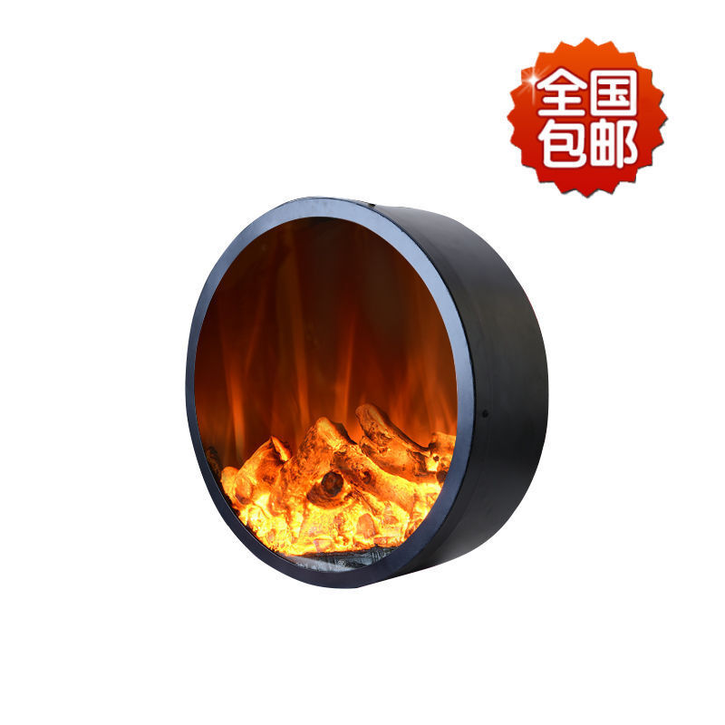 嵌入式圆形壁炉芯电美式装饰电子仿真火焰取暖器壁挂式欧式装饰