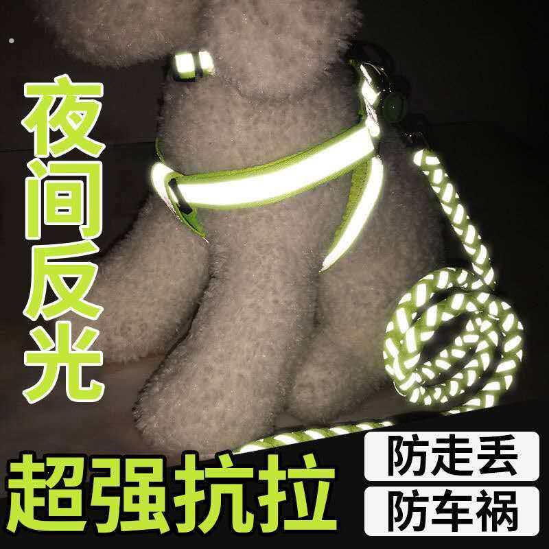 狗狗牵引绳狗背心式遛狗小型犬狗绳中型犬夜光反光狗链子拉布拉多